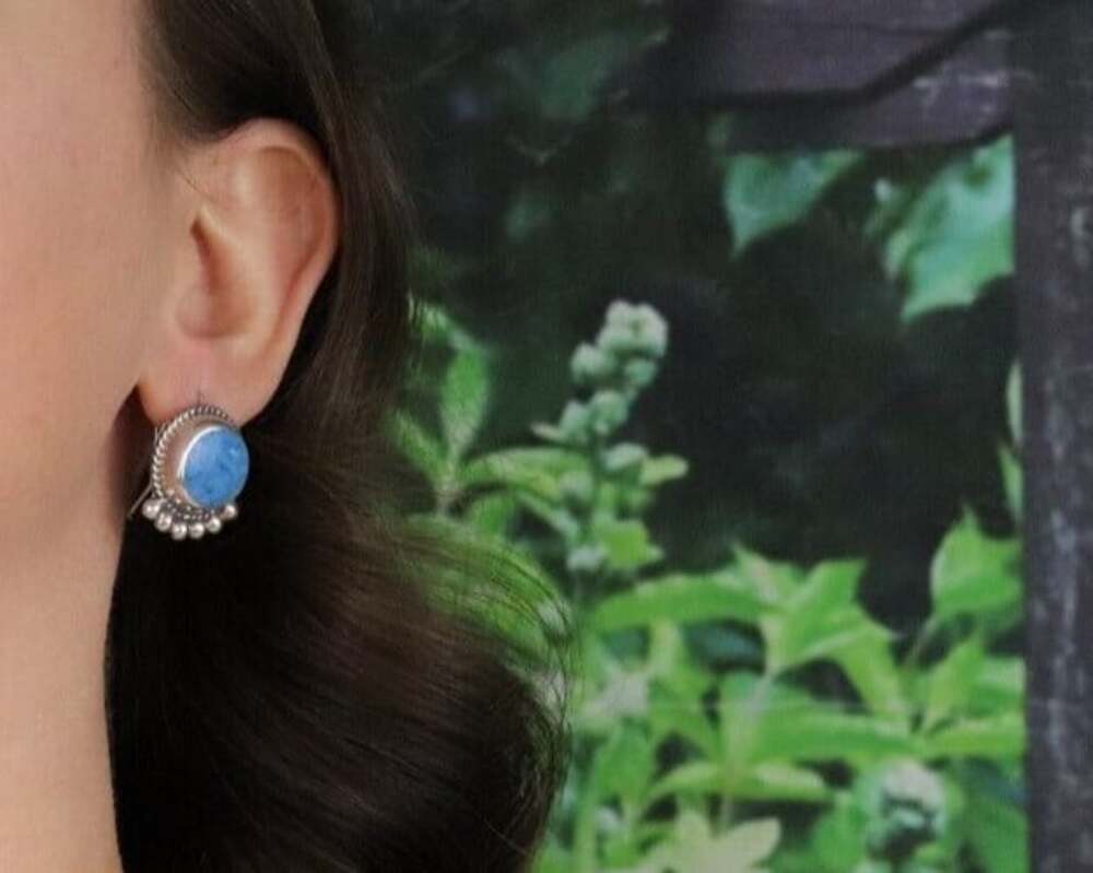 Sterling Silver Sodalite Earrings Dangle Drop 1" x 3/4" Vintage Mexico - Picture 2 of 7